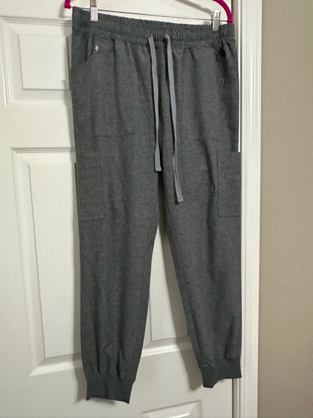 Women’s Gray Knit Jogger Scrub Pants with Drawstring